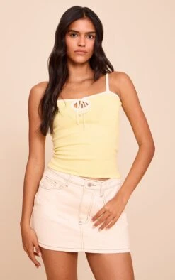 Prettylittlething Lemon Contrast Tie Cami Top