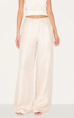 Prettylittlething Cream Textured Woven Tailored Pants