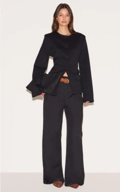 Prettylittlething Black Button Up Longline Collarless Blazer -Pretty Little Thing Shop 7bd0ad0bab66d423cc1c8edd95d313e47bb5f870 CNM5314 3 black button up longline collarless blazer