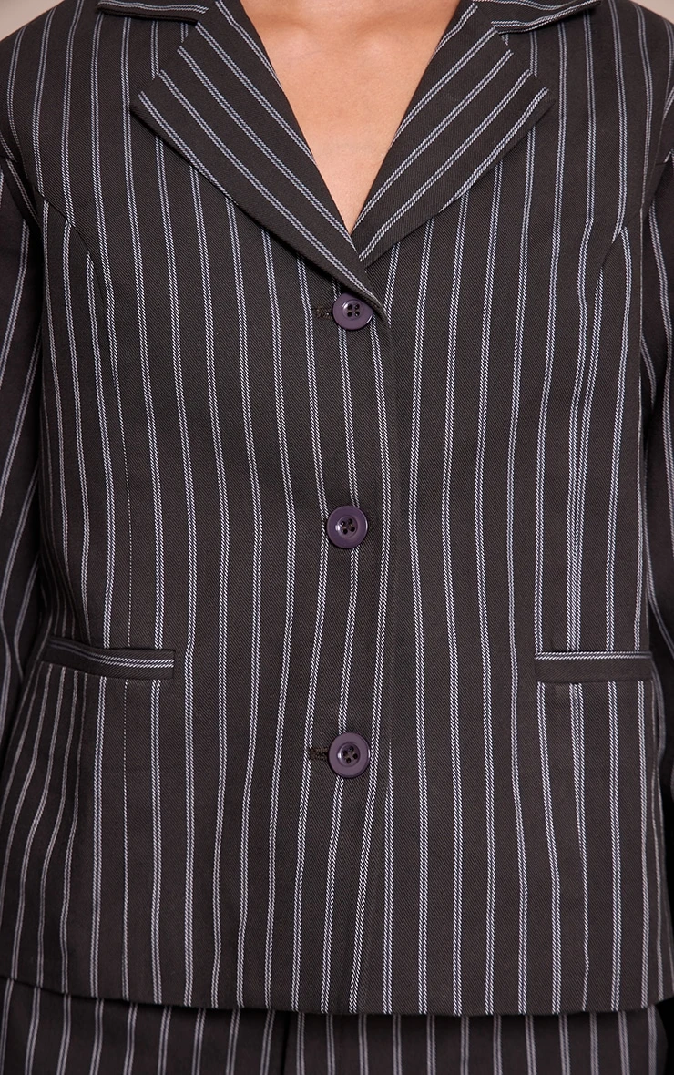 Dark Navy Pinstriped Cropped Fitted Blazer 4 Dark Navy Pinstriped Cropped Fitted Blazer - Image 4