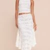 Cream Textured Lace Midi Skirt