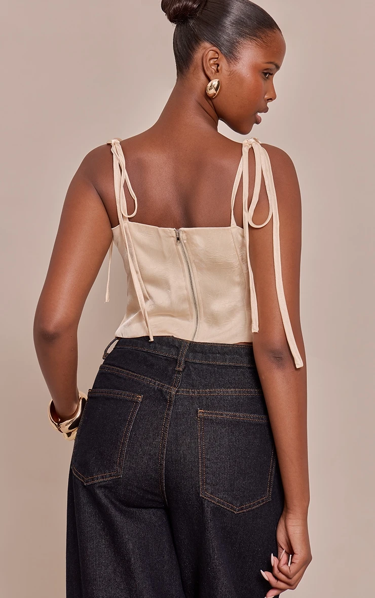 Oyster Satin Strappy Ruched Top 2 Oyster Satin Strappy Ruched Top - Image 2