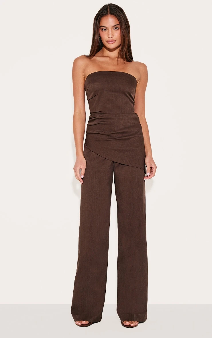 Prettylittlething Chocolate Woven Wide Leg Pants Tailored