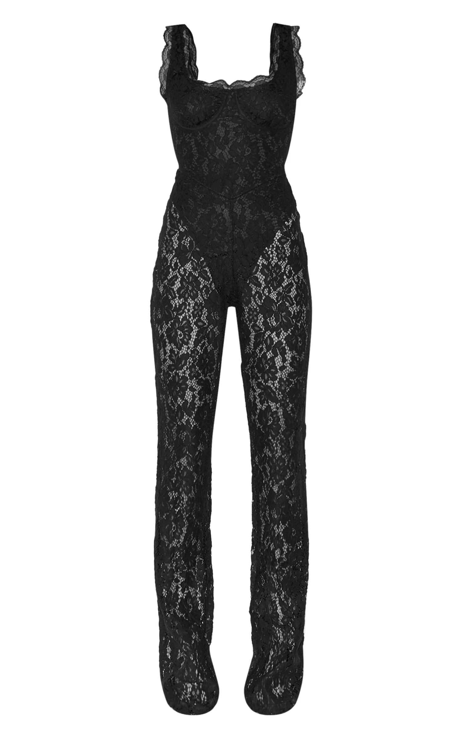 Prettylittlething Black Lace Boning Detail Strappy Flared Jumpsuit 5 Prettylittlething Black Lace Boning Detail Strappy Flared Jumpsuit - Image 5