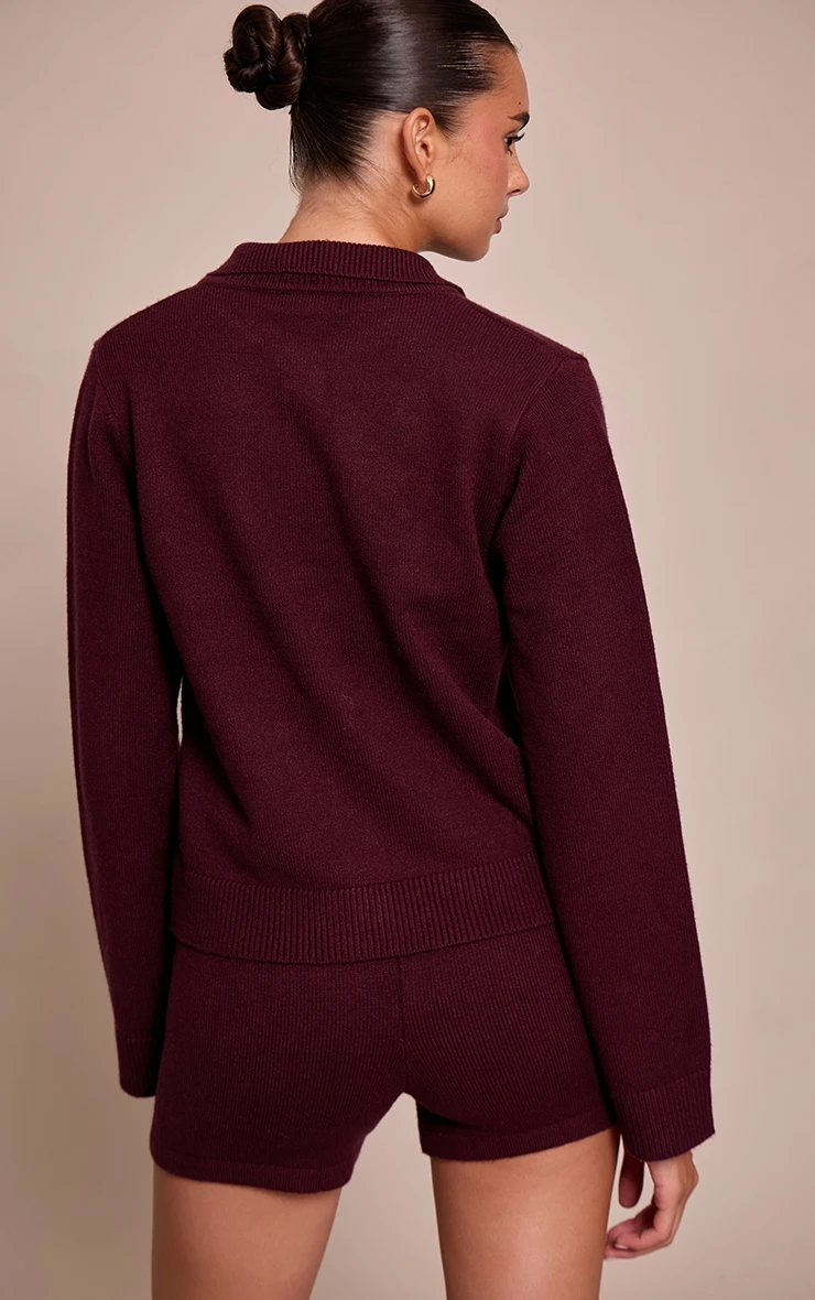 Prettylittlething Chocolate Plum Knitted Short 3 Prettylittlething Chocolate Plum Knitted Short - Image 3