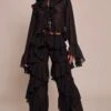 Black Chiffon Frill Straight Leg Pants