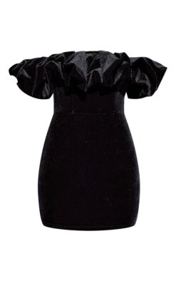 Prettylittlething Black Velvet Bardot Ruffle Bodycon Dress -Pretty Little Thing Shop 7cd82622621fc2fc095184535370154b51e20134 cnc2286 5