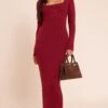 Burgundy Square Neck Knitted Maxi Dress -Pretty Little Thing Shop 7d2dedb6a1d06163e77ebeb4172a2284cf952fcb CNO2567 1 burgundy square neck knitted midi dress