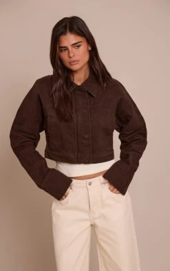 Chocolate Concealed Placket Denim Jacket