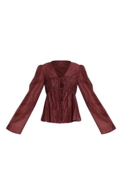 Prettylittlething Chocolate Plum Chiffon Tie Front Ruched Blouse -Pretty Little Thing Shop 7d87030c5d6b29b2485fbdd207bcba4e22fc670c CNN6921 5 chocolate plum chiffon tie front ruched blouse