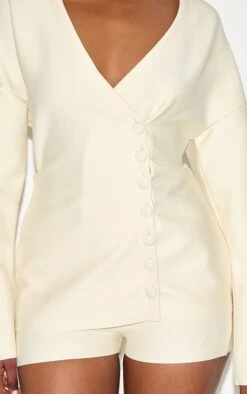 Prettylittlething Cream Bandage Button Up Cardigan Romper -Pretty Little Thing Shop 7d941bafeaac6abaf0b429772a3de4f51997c48e CNM5443 4 cream bandage button up cardigan playsuit