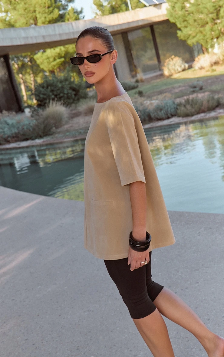 Prettylittlething Sand Faux Suede Oversized Boxy Detail Structured Top 2 Prettylittlething Sand Faux Suede Oversized Boxy Detail Structured Top - Image 2