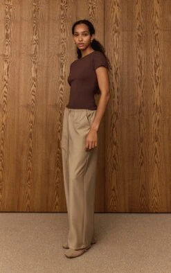 Mushroom Woven Drawstring Low Rise Relaxed Pants