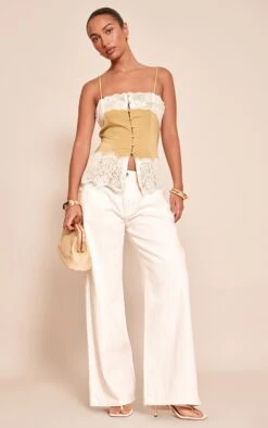 Olive Satin Button Up Lace Detail Cami -Pretty Little Thing Shop 7ef8c8644f71b7891e7076696ec0991b493f0cd7 CNO1180 3 olive satin button up lace detail cami