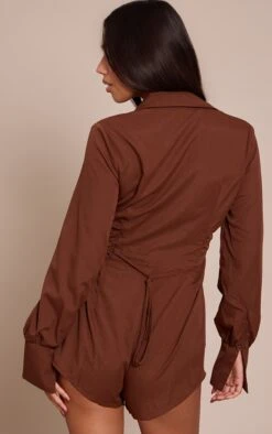 Prettylittlething Chocolate Woven Belt Detail Romper -Pretty Little Thing Shop 7efb609ba552adcee57030ed949f08048f153188 CNO3079 2 chocolate woven belt detail playsuit