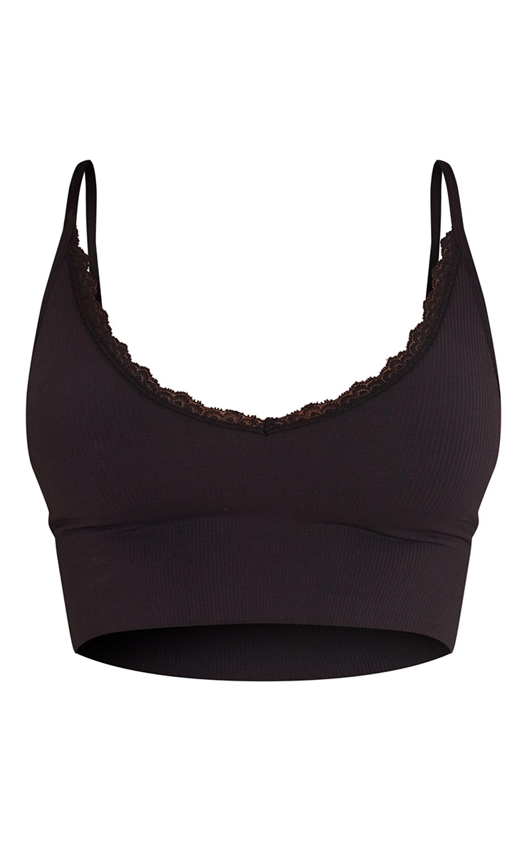 Prettylittlething Black Seamless Rib Lace Trim Longline Bra 5 Prettylittlething Black Seamless Rib Lace Trim Longline Bra - Image 5