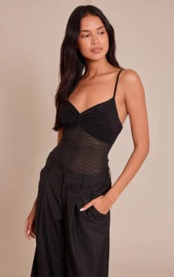 Prettylittlething Black Twist Bust Mesh Bodysuit