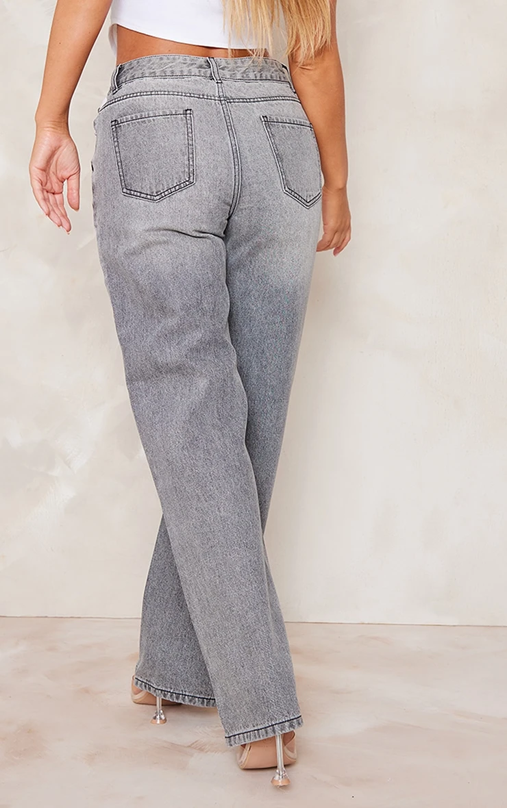 Prettylittlething Grey Faded Wash Straight Leg Jeans 3 Prettylittlething Grey Faded Wash Straight Leg Jeans - Image 3