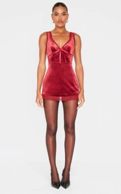 Prettylittlething Burgundy Velvet Ribbon Trim Romper -Pretty Little Thing Shop 7fd248a97e1229b59f475044a2d3c201b1f75d35 cnk8163 3