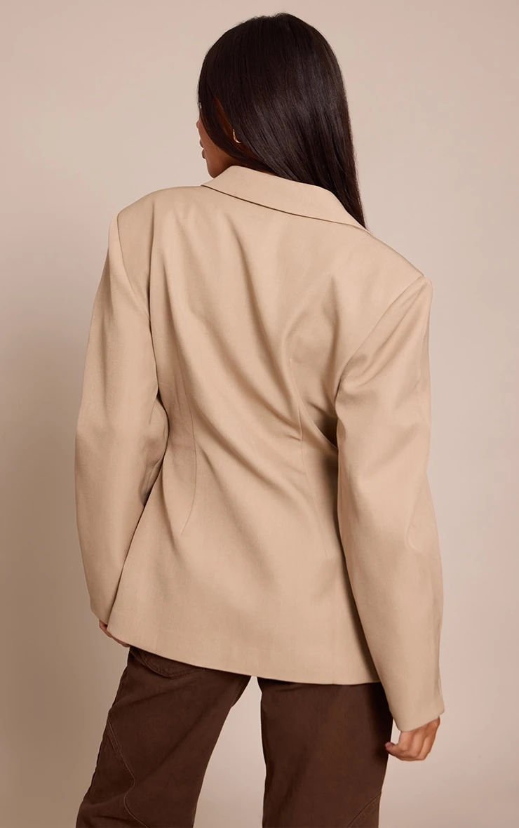 Prettylittlething Camel Asymmetric Detail Cocoon Sleeve Blazer 2 Prettylittlething Camel Asymmetric Detail Cocoon Sleeve Blazer - Image 2