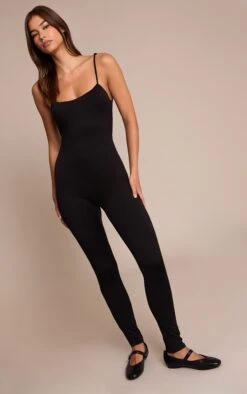 Black Spaghetti Strap Contour Jersey Jumpsuit -Pretty Little Thing Shop 815831e0cc7844381bd4fedfb7ff5471a2c23395 CNO0483 3 black spaghetti strap contour jersey jumpsuit