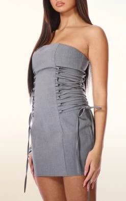 Prettylittlething PLT Label Charcoal Side Lace Up Tailored Bodycon Dress -Pretty Little Thing Shop 816a2b9614cd951e3863f85865548e794026f336 cnh5820 4