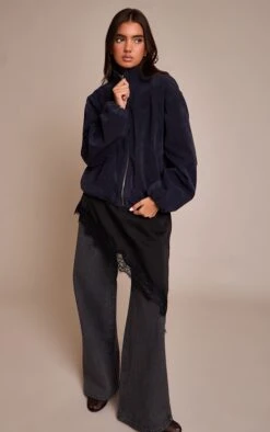 Prettylittlething Navy Suede Bomber Jacket -Pretty Little Thing Shop 81b7e3632a9e8ad2d56878f09141599bd051a52e CNN8421 3 navy suede bomber jacket