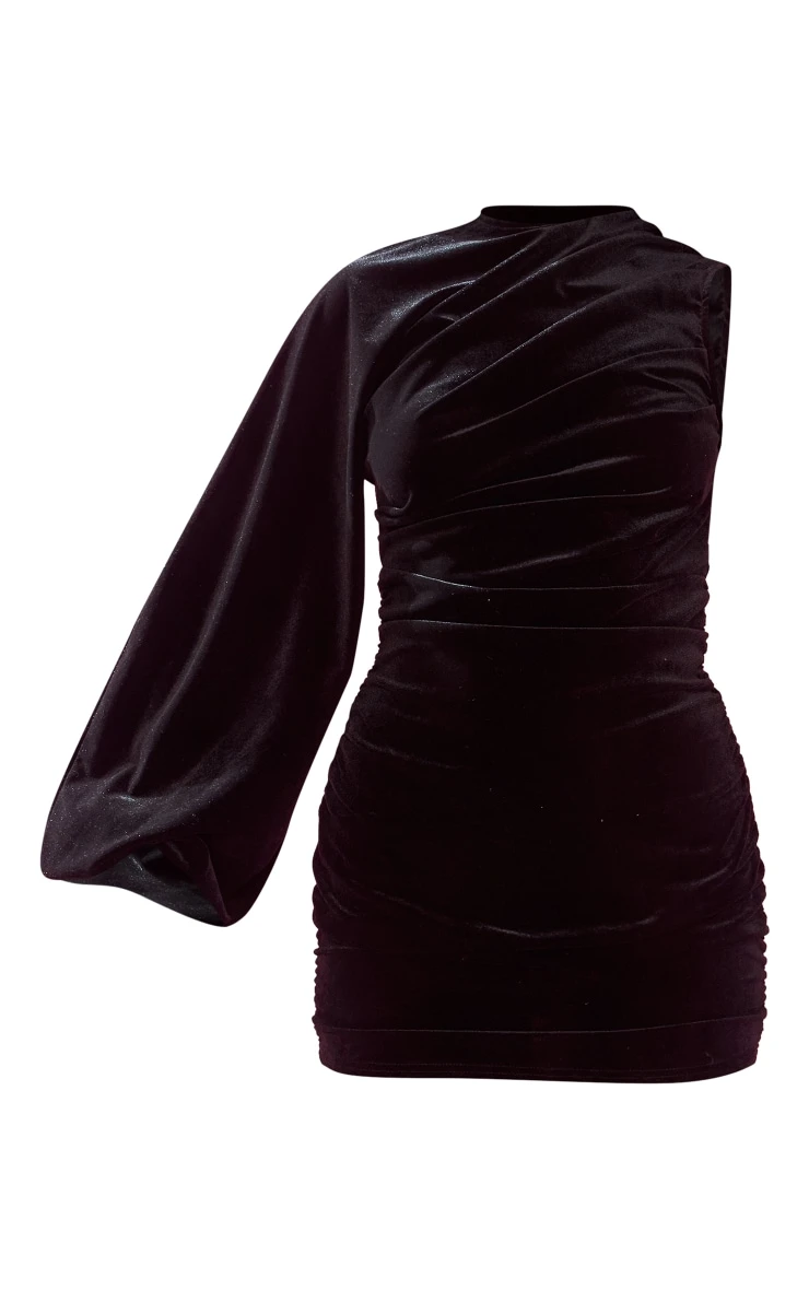 Prettylittlething Black Velvet One Shoulder Ruched Detail Bodycon Dress 5 Prettylittlething Black Velvet One Shoulder Ruched Detail Bodycon Dress - Image 5