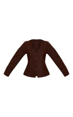 Prettylittlething Chocolate Cocoon Sleeve Denim Blazer -Pretty Little Thing Shop 829d982377b85d46ebe3c4699ceb55a93fc3571c CNN6562 5 chocolate cocoon sleeve coated denim blazer