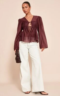 Prettylittlething Chocolate Plum Chiffon Tie Front Ruched Blouse -Pretty Little Thing Shop 82dbad0f26609ec12a146cc9bf90ec3179ed8c86 CNN6921 3 chocolate plum chiffon tie front ruched blouse