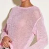 Prettylittlething Pink Filagree Knit Slouchy Sweater