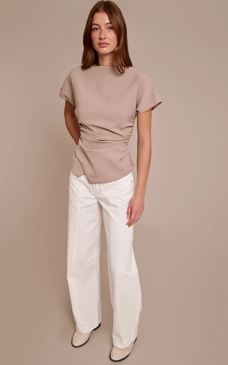 Prettylittlething Stone Woven Ruched Cinched Waist Top 3 Prettylittlething Stone Woven Ruched Cinched Waist Top - Image 3