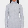 Prettylittlething Grey Knitted Roll Neck Sweater Dress