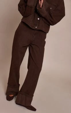 Dark Chocolate Turn Up Hem Jeans -Pretty Little Thing Shop 83b088919f345a5400695cca4b7cf76133f0956e CNO2668 2 dark chocolate turn up hem jeans