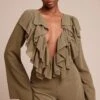 Prettylittlething Olive Frill Detail V Neck Romper -Pretty Little Thing Shop 83b94b5881637689602ef9acc22d0adad09fb75c CNO3087 1 olive frill detail v neck playsuit