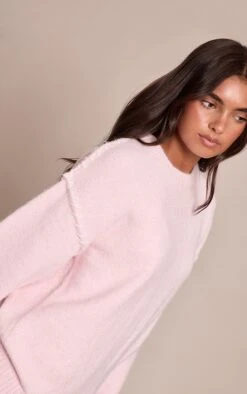 Pink Blanket Stitch Knit Sweater