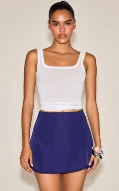 Prettylittlething Navy Chiffon Flippy Mini Skirt