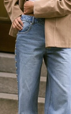 Prettylittlething Mid Blue Studded High Waist Jeans -Pretty Little Thing Shop 84252f91c748da20ab2013c3684fb22e175a84d9 CNN6728 4 mid blue studded high waist jeans