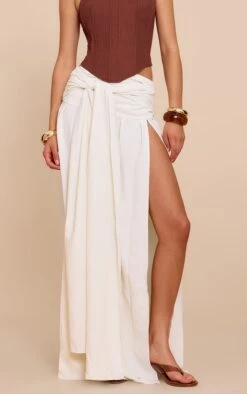 Prettylittlething Cream Floaty Woven Knot Front Maxi Skirt -Pretty Little Thing Shop 8478280bf637c60d1620fac52d603d917783d238 CNN0503 2 cream floaty woven knot front maxi skirt