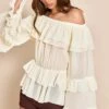 Prettylittlething Cream Chiffon Tiered Ruffle Bardot Top -Pretty Little Thing Shop 84c5f0eee1e18b216e221c8fca3886b061356ed9 CNN6804 1 cream chiffon tiered ruffle bardot top