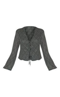 Prettylittlething Green Check Chiffon Tie Front Blouse -Pretty Little Thing Shop 85cf8c0545fad19c2d711d4968328c9a98fac9e1 CNL9821 5 green check chiffon fit front blouse