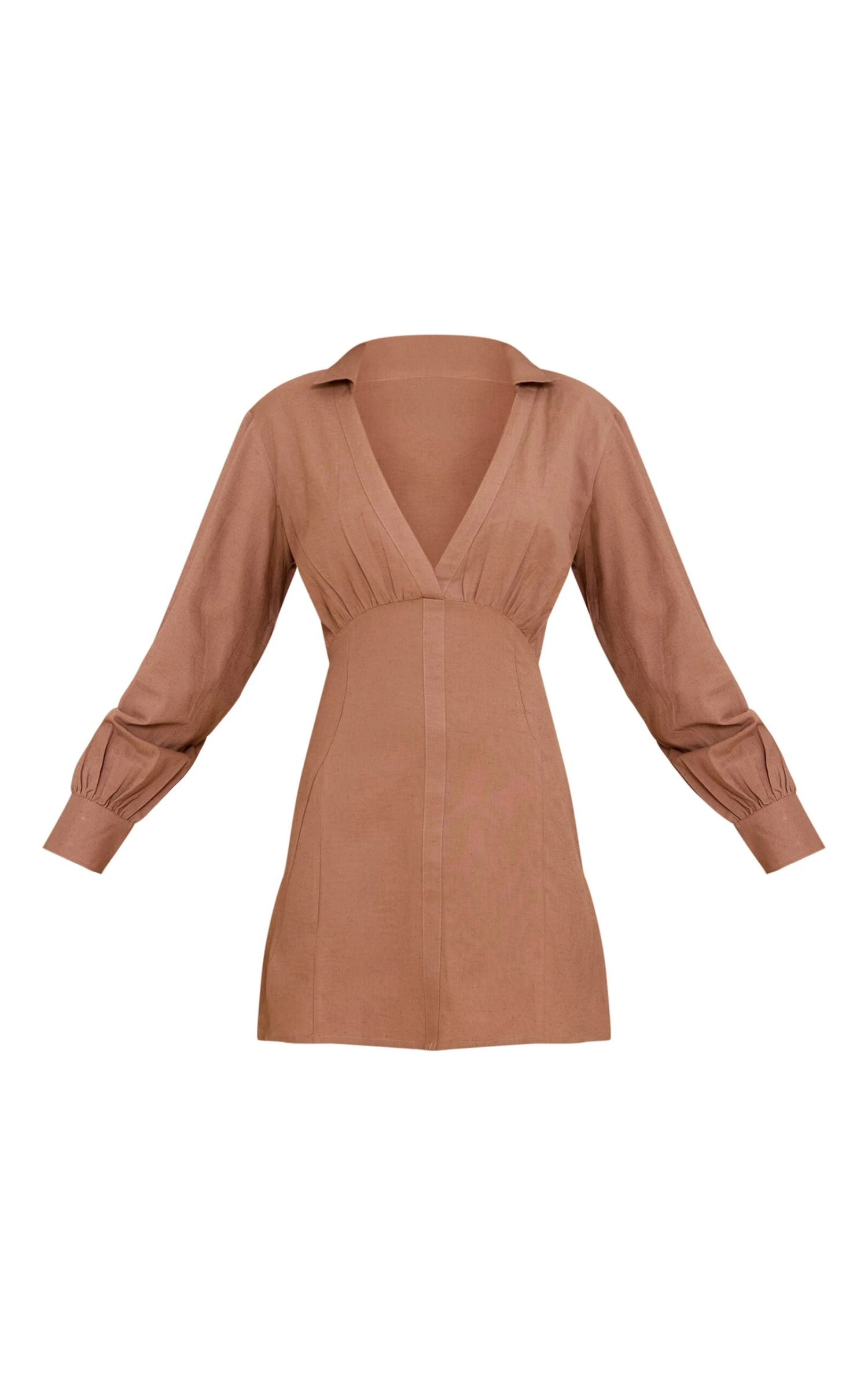 Prettylittlething Mocha Plunge Shirt Dress 5 Prettylittlething Mocha Plunge Shirt Dress - Image 5