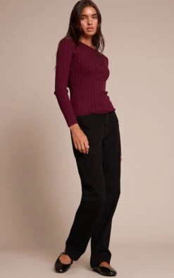 Burgundy Fine Knit Boat Neck Rib Knit Top -Pretty Little Thing Shop 86554c7232face39d9bed844461993f64495ee38 CNN9629 3 burgundy fine knit boat neck rib knit top