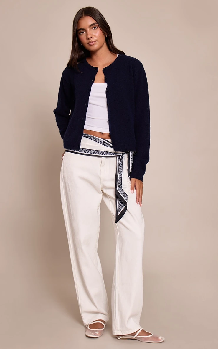 Prettylittlething Navy Round Neck Knit Cardigan 3 Prettylittlething Navy Round Neck Knit Cardigan - Image 3