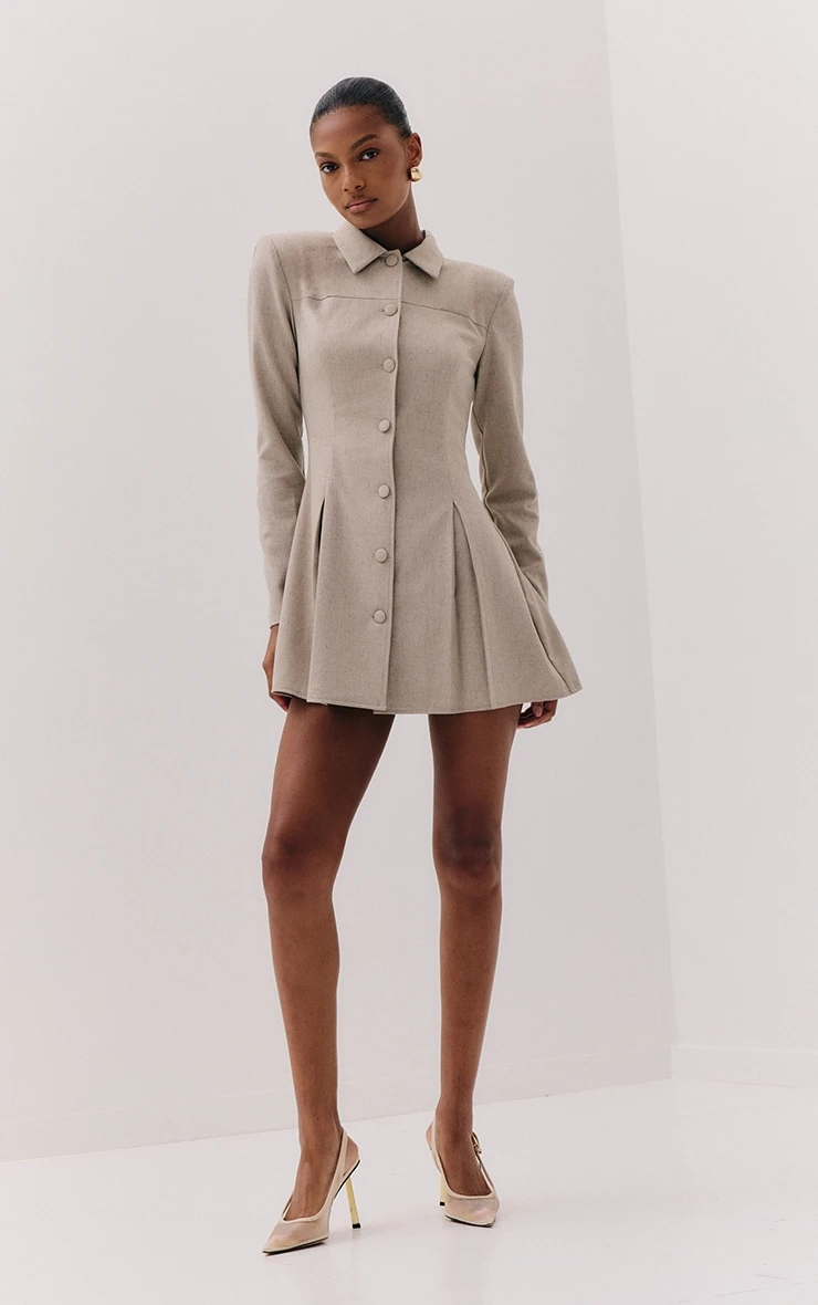 Prettylittlething Light Grey Button Up Pleated Hem Shirt Dress - Image 3