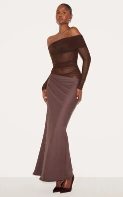 Prettylittlething Chocolate Satin Mesh Detail Bardot Maxi Dress 7 Prettylittlething Chocolate Satin Mesh Detail Bardot Maxi Dress -Pretty Little Thing Shop 870906204cff8e5abf6a3ffacc48df0c4b5cf7db CNM0581 3 chocolate satin mesh detail bardot maxi dress