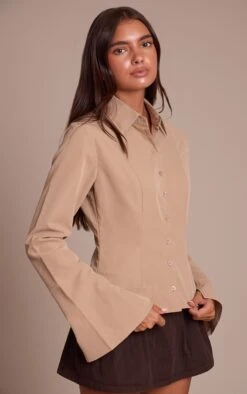 Prettylittlething Taupe Seam Detail Fitted Shirt