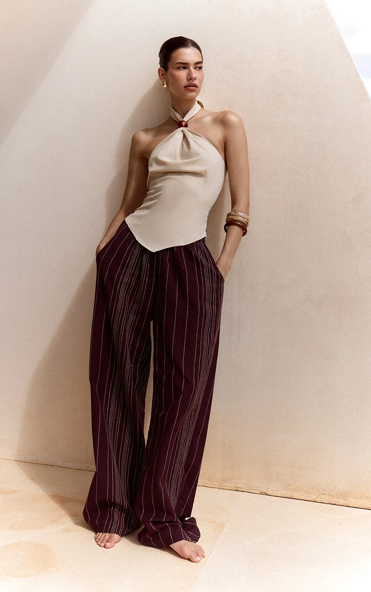 Prettylittlething Ecru Bead Detail Woven Halterneck Top 3 Prettylittlething Ecru Bead Detail Woven Halterneck Top - Image 3