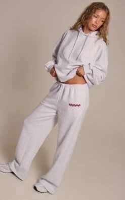 Prettylittlething Ice Grey PLT Studio Archive Puff Print Thin Waistband Sweatpants