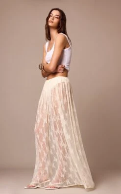 Prettylittlething Almond Sheer Lace Maxi Skirt